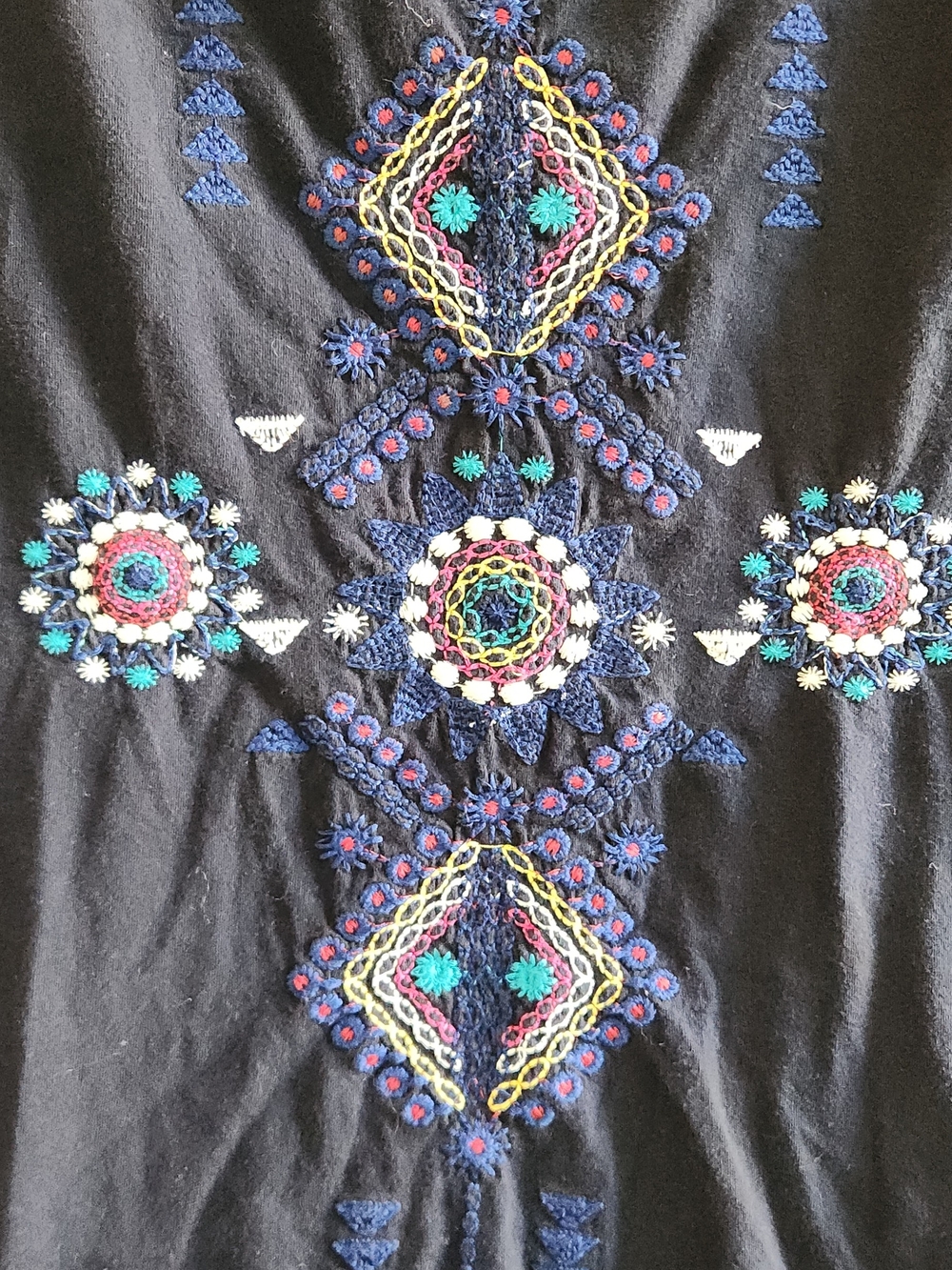 Johnny Was Navy Embroidered Blue Geometric Pink Dial Orange Poncho Top - Picture 4 of 5